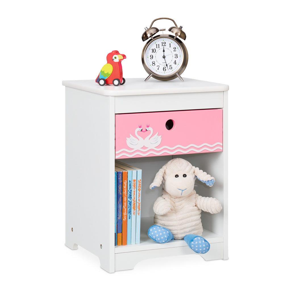 Table de chevet pour enfant « Cygne » en blanc/rose — Monptitlou