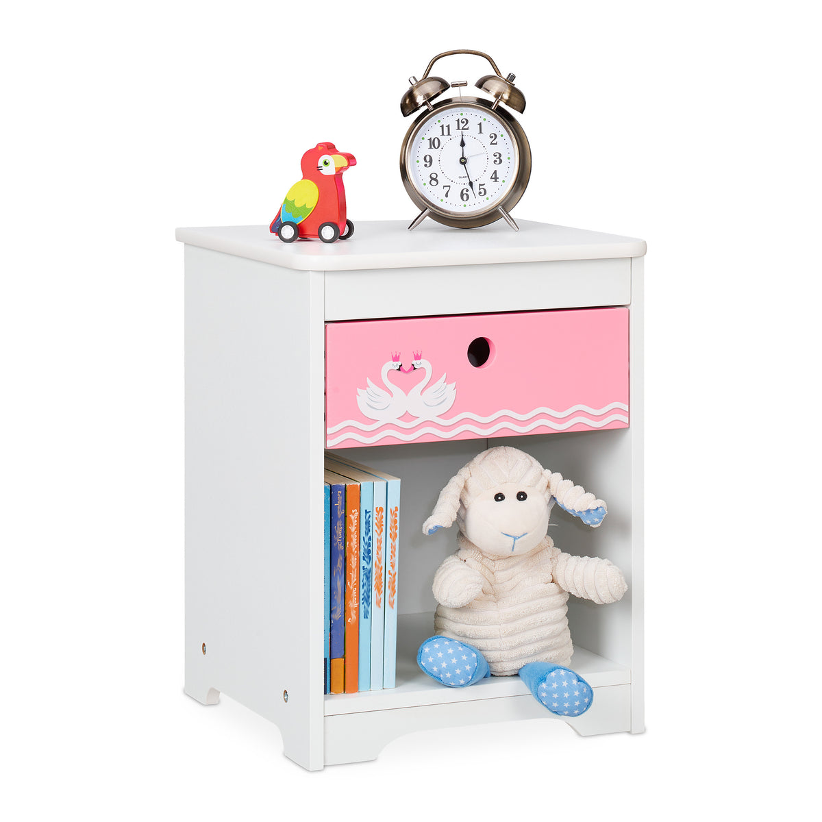 Table de chevet pour enfant « Cygne » en blanc/rose — Monptitlou Image