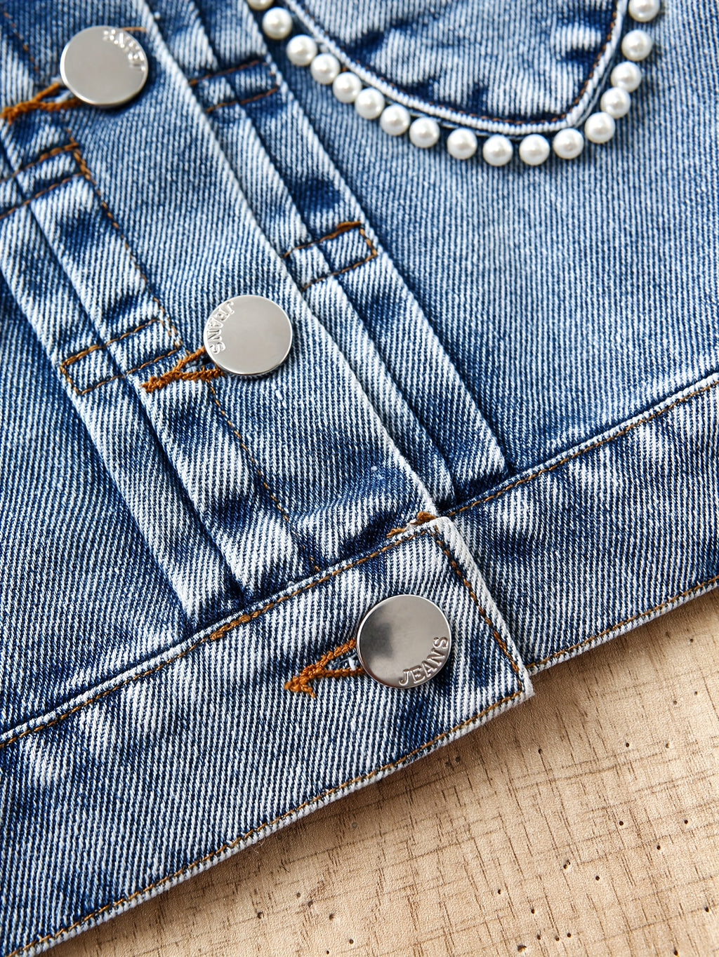 Veste en jean décontractée pour bébé fille, design cœur clouté, lavée — Monptitlou