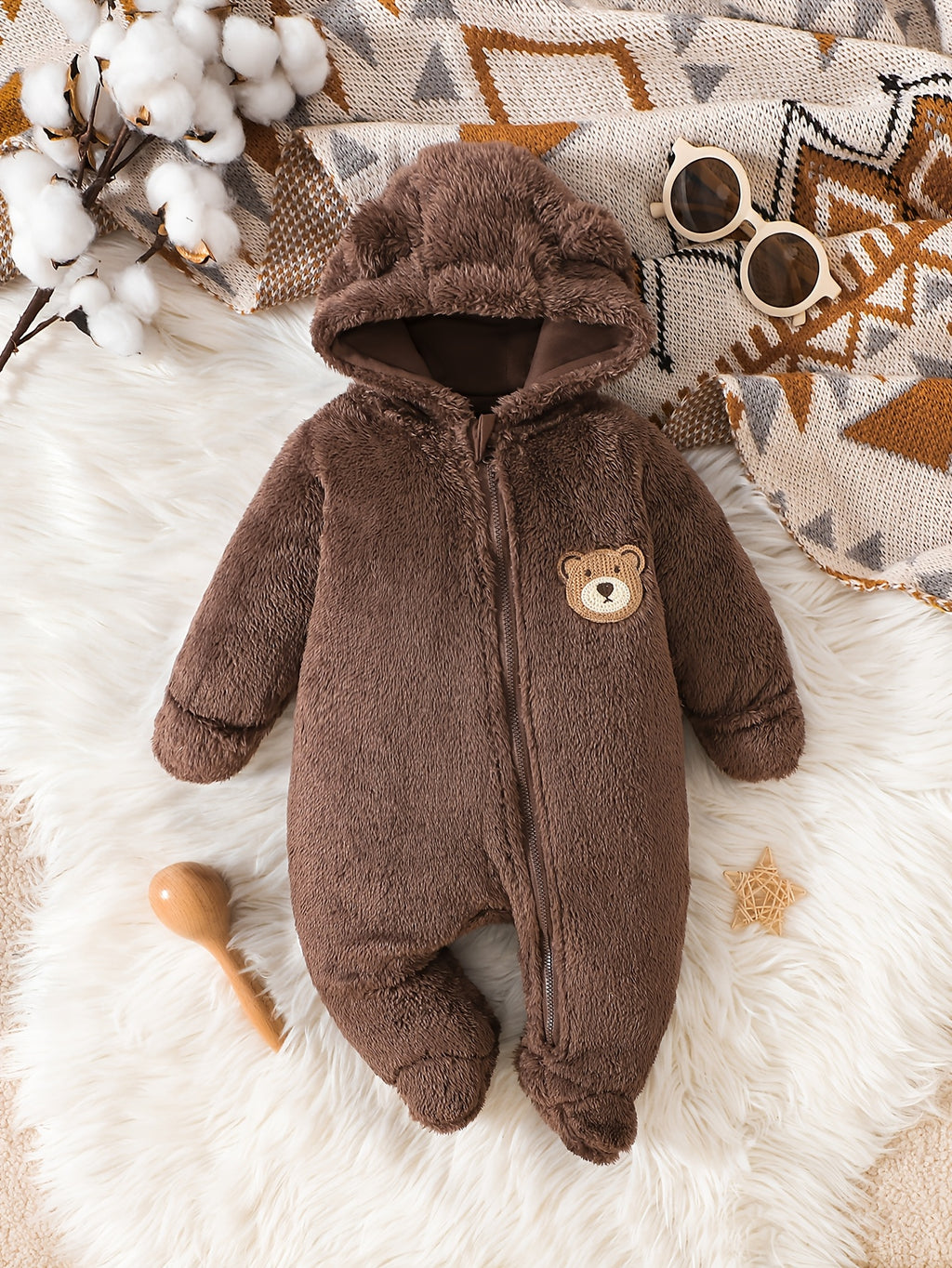 Grenouillère à pieds et manches longues marron pour bébé — Monptitlou