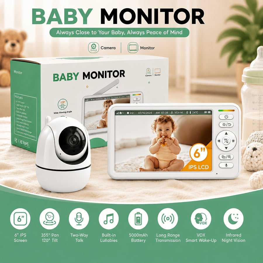 Moniteur Vidéo Sans Fil Caméra 720P Écran 6 pouces Audio Bidirectionnel — Monptitlou