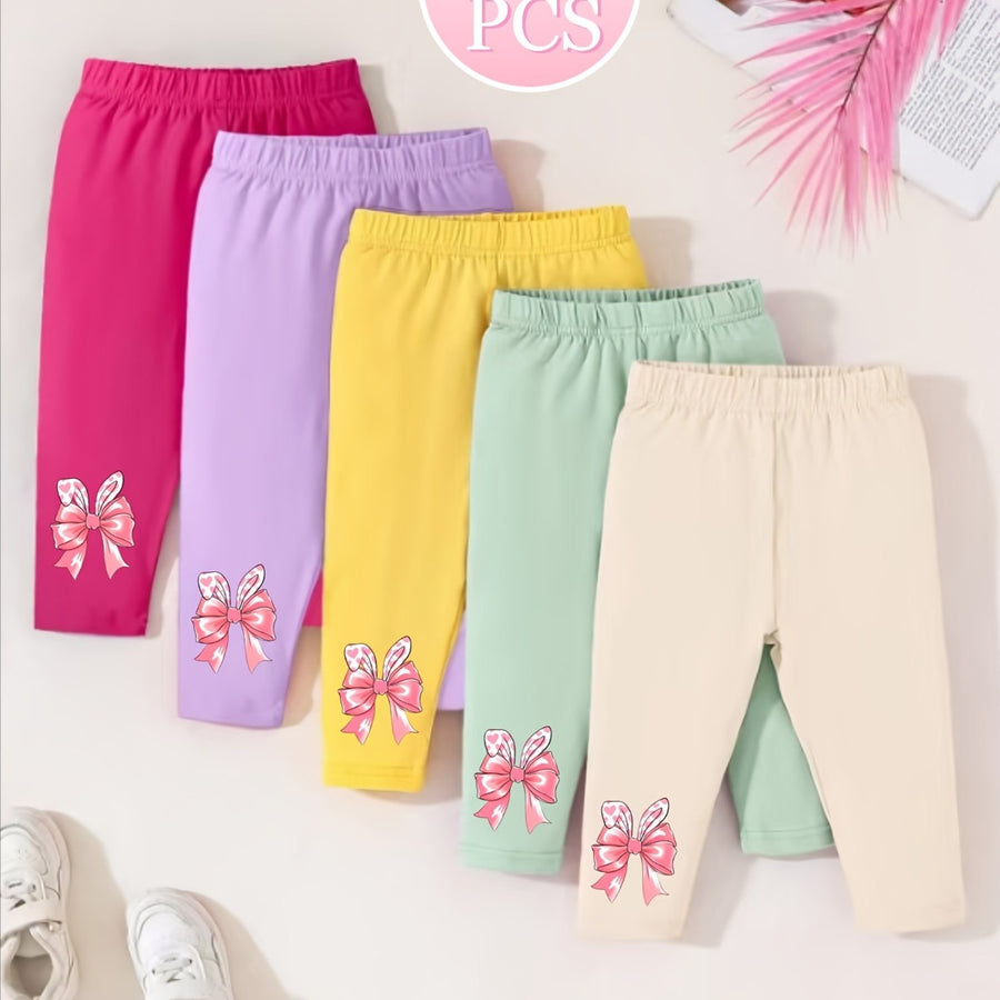 Leggings pour filles de couleur unie, leggings à motif nœud, filles — Monptitlou