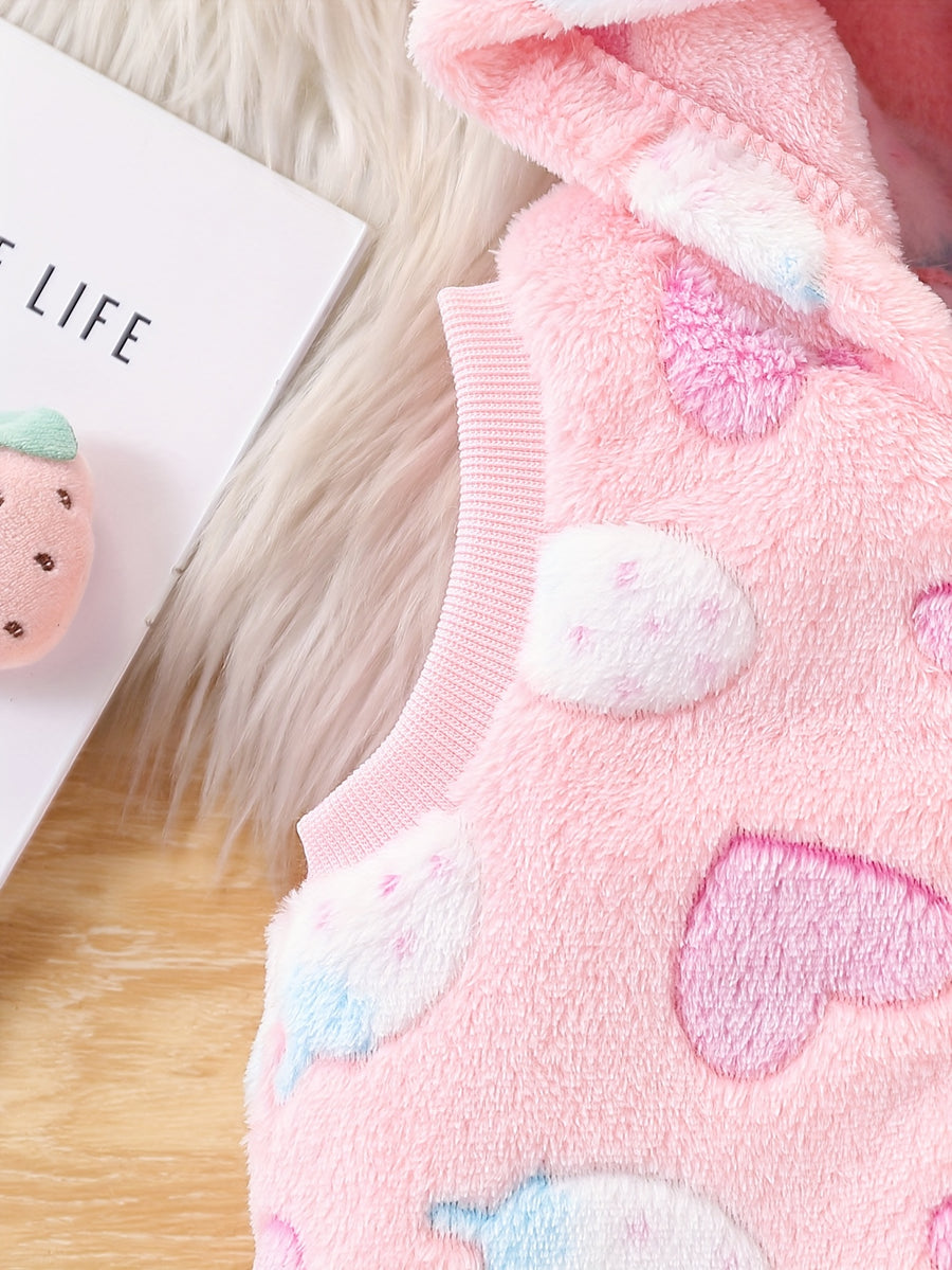 Gilet à capuche en peluche mignon à motifs cœur et fraise pour bébé — Monptitlou