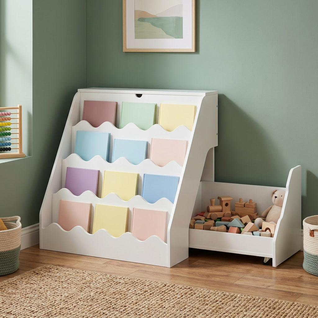 Étagère Bibliothèque et Organisateur de Rangement pour Jouets 2-en-1 — Monptitlou
