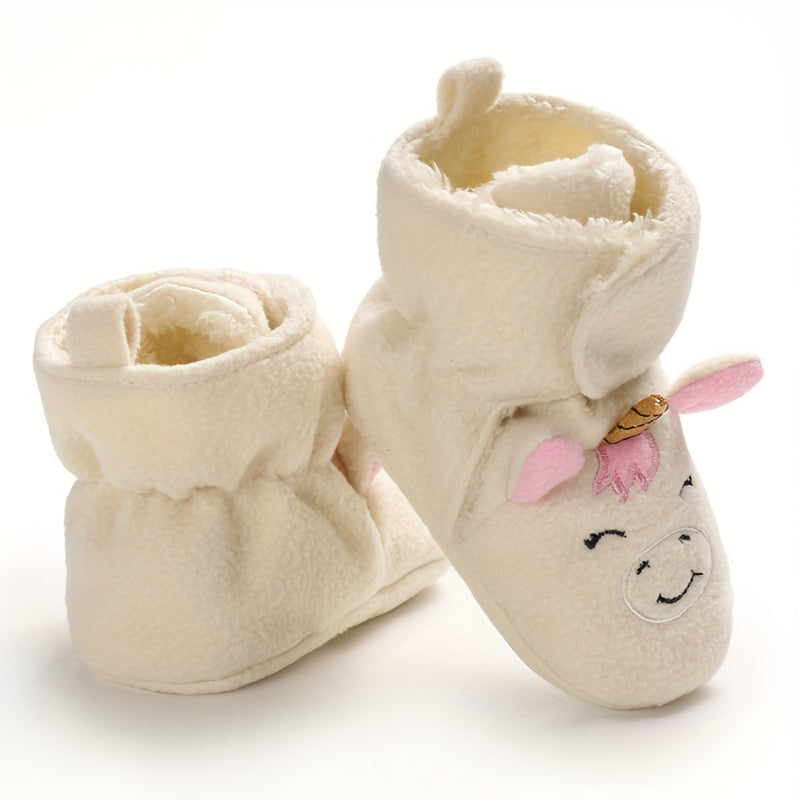 Bottes de bébé en peluche avec motifs d'animaux d'automne et d'hiver — Monptitlou