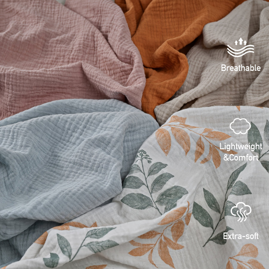 Lot de 5 langes bébé en mousseline, 7 motifs