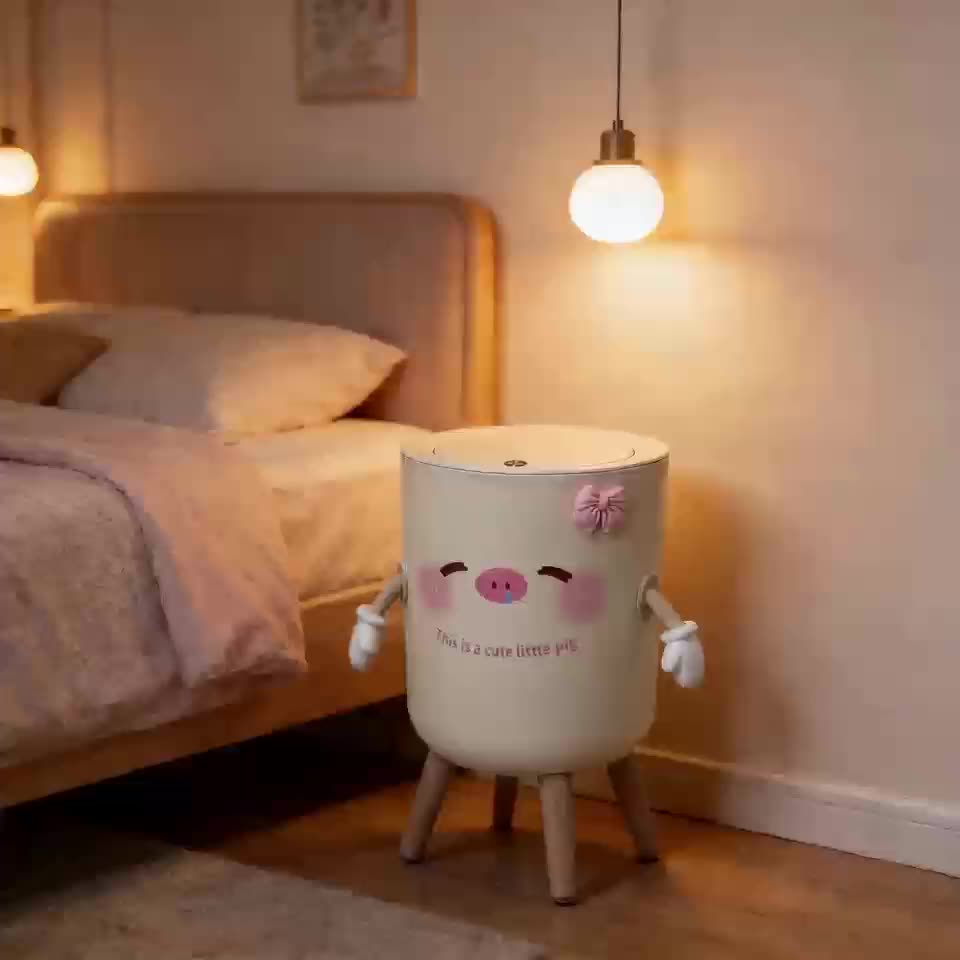 Poubelle à couvercle sur pieds, motif cochon rose, photo 16