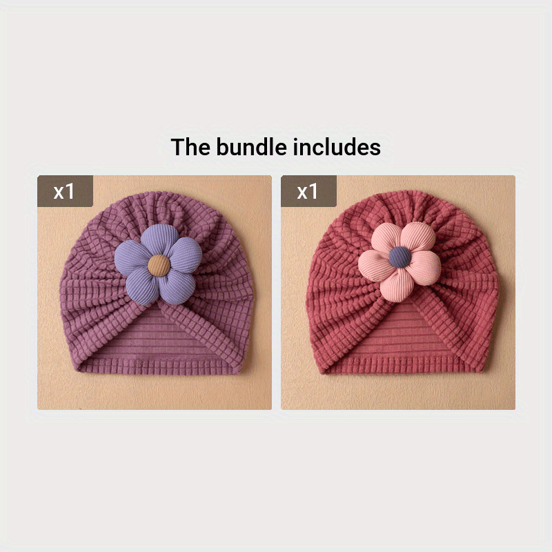 1/2/3 pièces Chapeau Turban à Rayures et Fleurs, Chaud, Confortable — Monptitlou