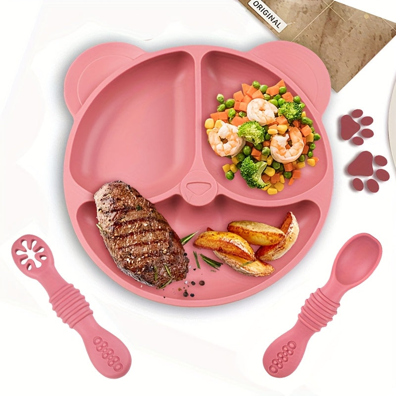 [Cadeau pour enfants] Assiette Divisée en Silicone (avec Ventouse) et 2 — Monptitlou Image