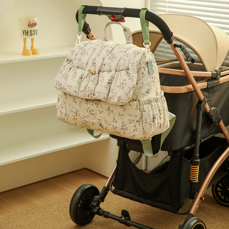 1 Sac à Langer Matelassé Floral avec Bretelle Longue Réglable — Monptitlou