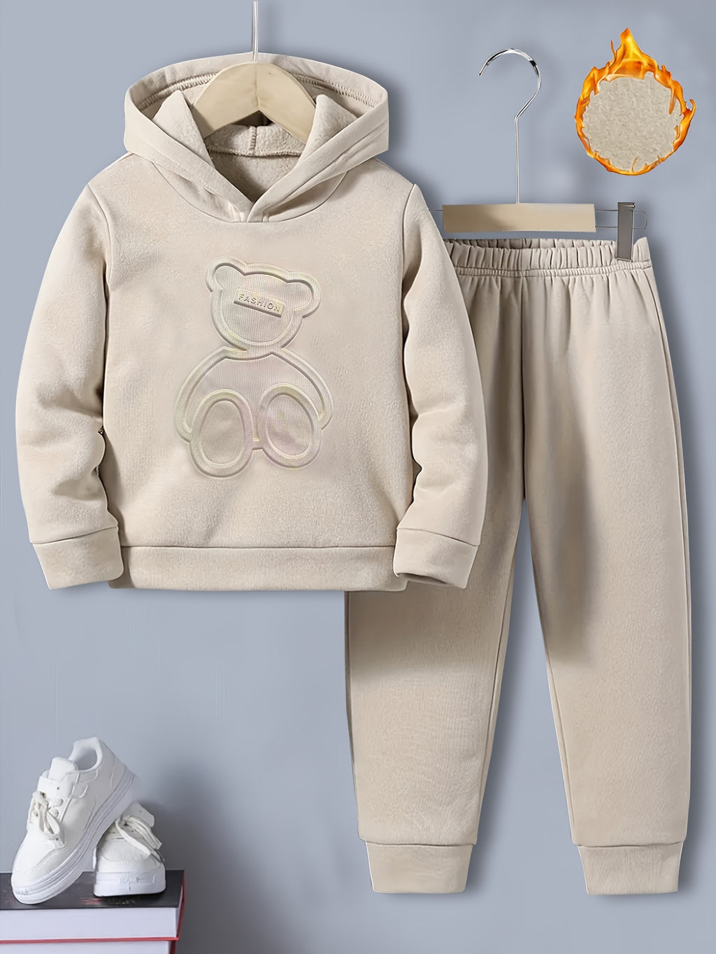 Ensemble de sport à capuche épais motif ours 3D en relief pour automne — Monptitlou