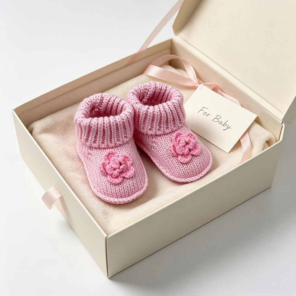 1 Paire de Chaussons de Bébé en Maille à Motif Floral — Monptitlou