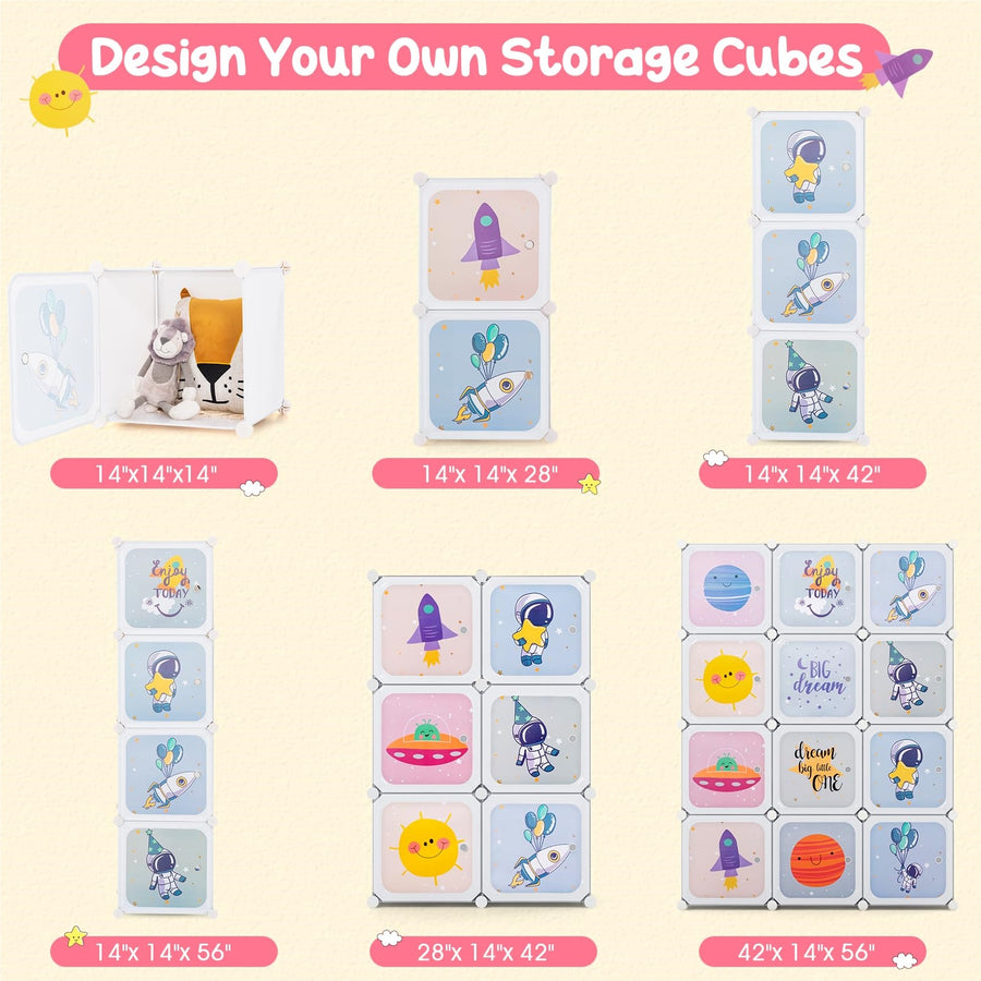 Garde-robe Enfant, Système d'Étagères en Plastique avec 12 Cubes — Monptitlou