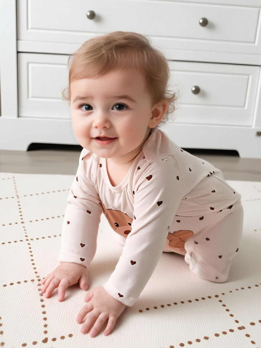 Bodysuits pieds pour bébé, imprimé ours, col rond manches longues — Monptitlou