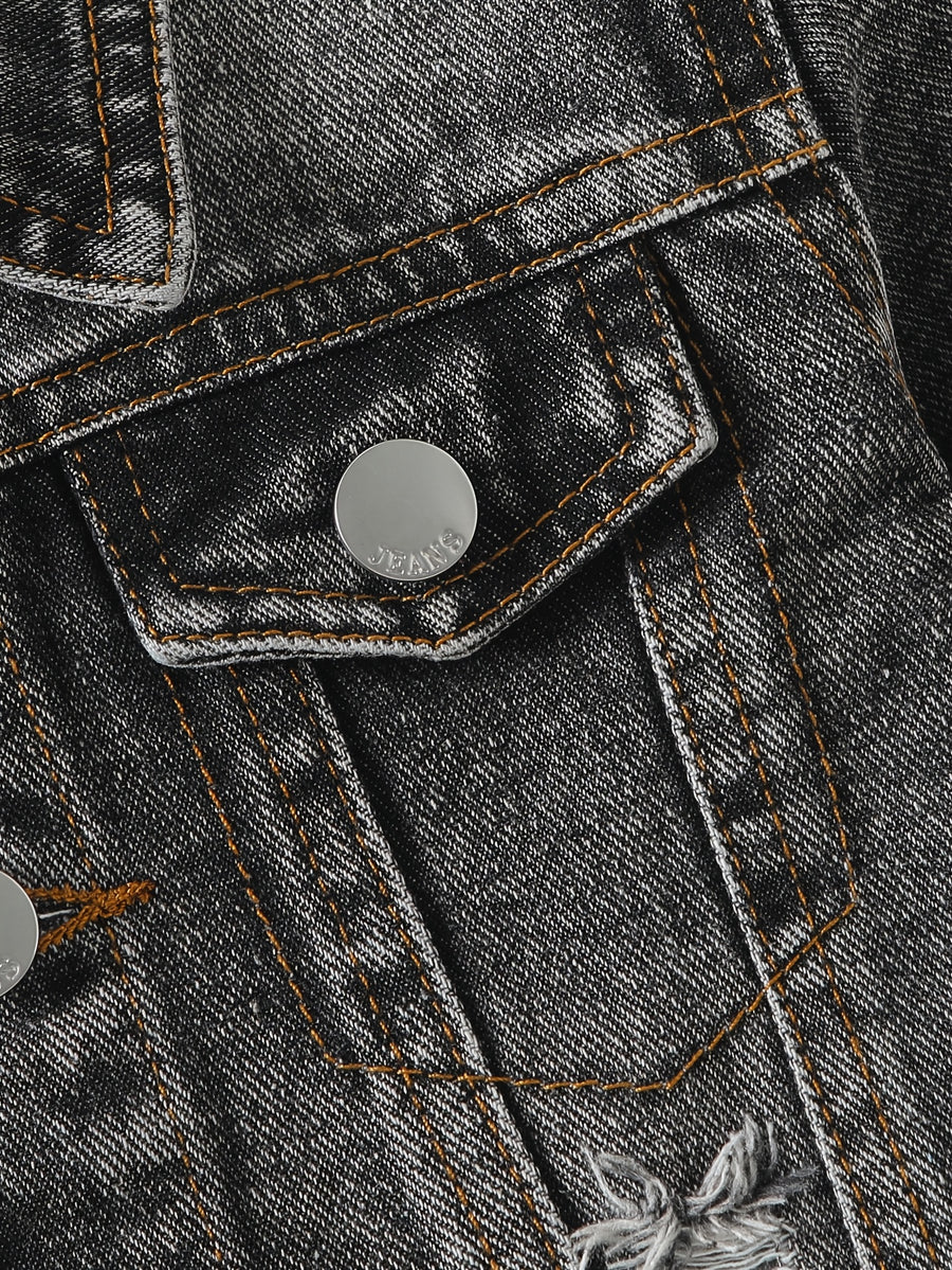 Veste en jean délavé bleu clair motif petit ours pour bébé garçon — Monptitlou