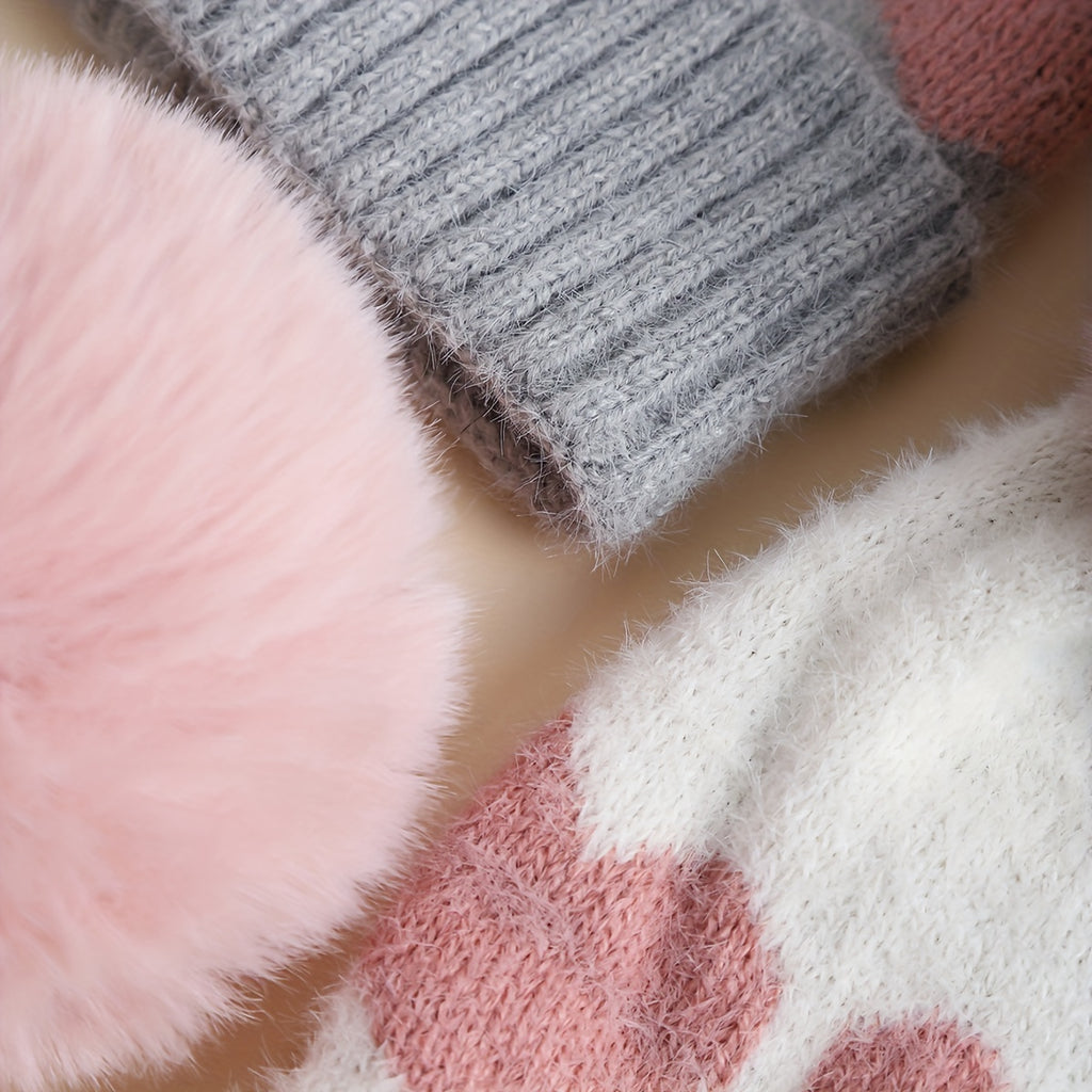 Bonnet d'hiver pour bébé, tricot jacquard épais double épaisseur avec — Monptitlou