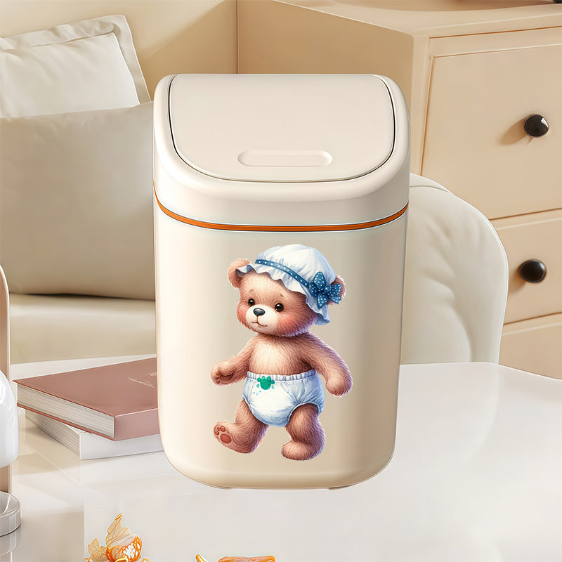 Poubelle de bureau compacte à pression avec motif ourson en bonnet — Monptitlou