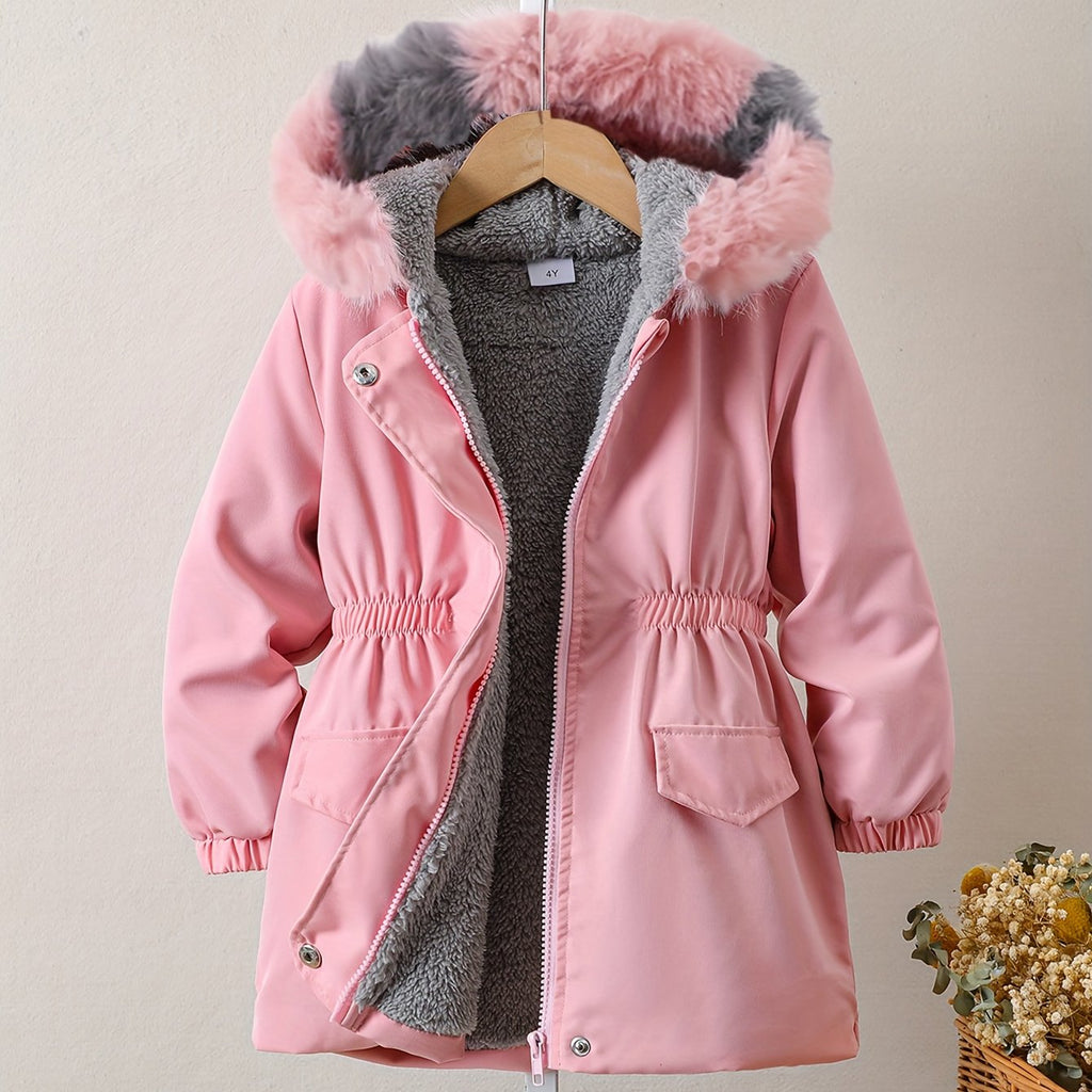 Manteau long à capuche doublé pour filles, automne hiver, décontracté — Monptitlou