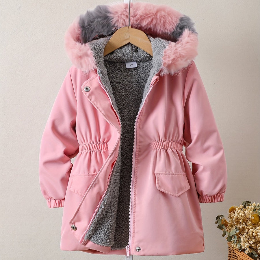 Manteau long à capuche doublé pour filles, automne hiver, décontracté — Monptitlou