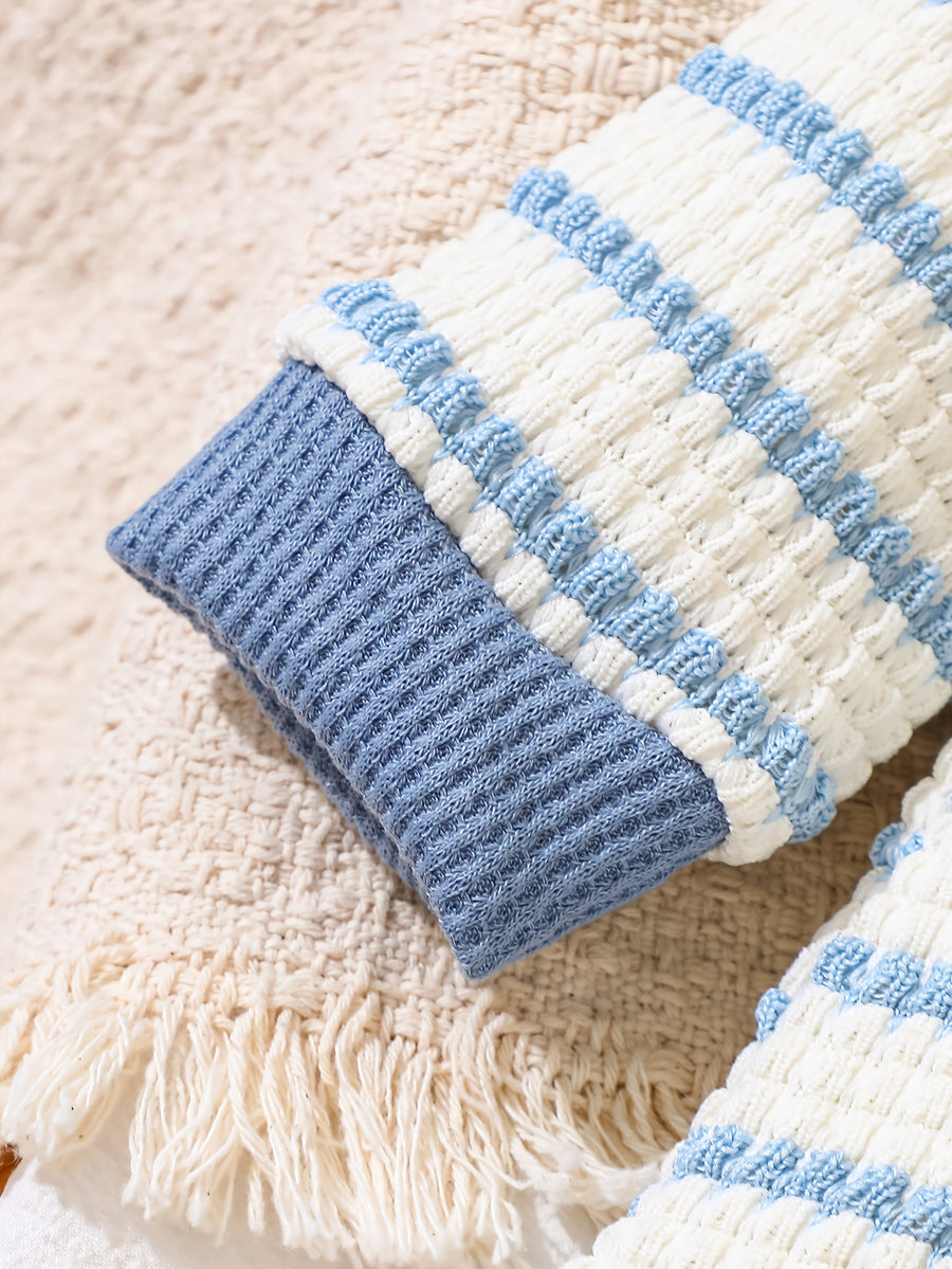 Pantalons polo à col pour bébé 0-1 an, bleu et blanc rayés — Monptitlou