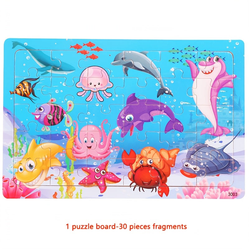 En 1 plateau de puzzle en bois pour enfants, animaux, dinosaures — Monptitlou
