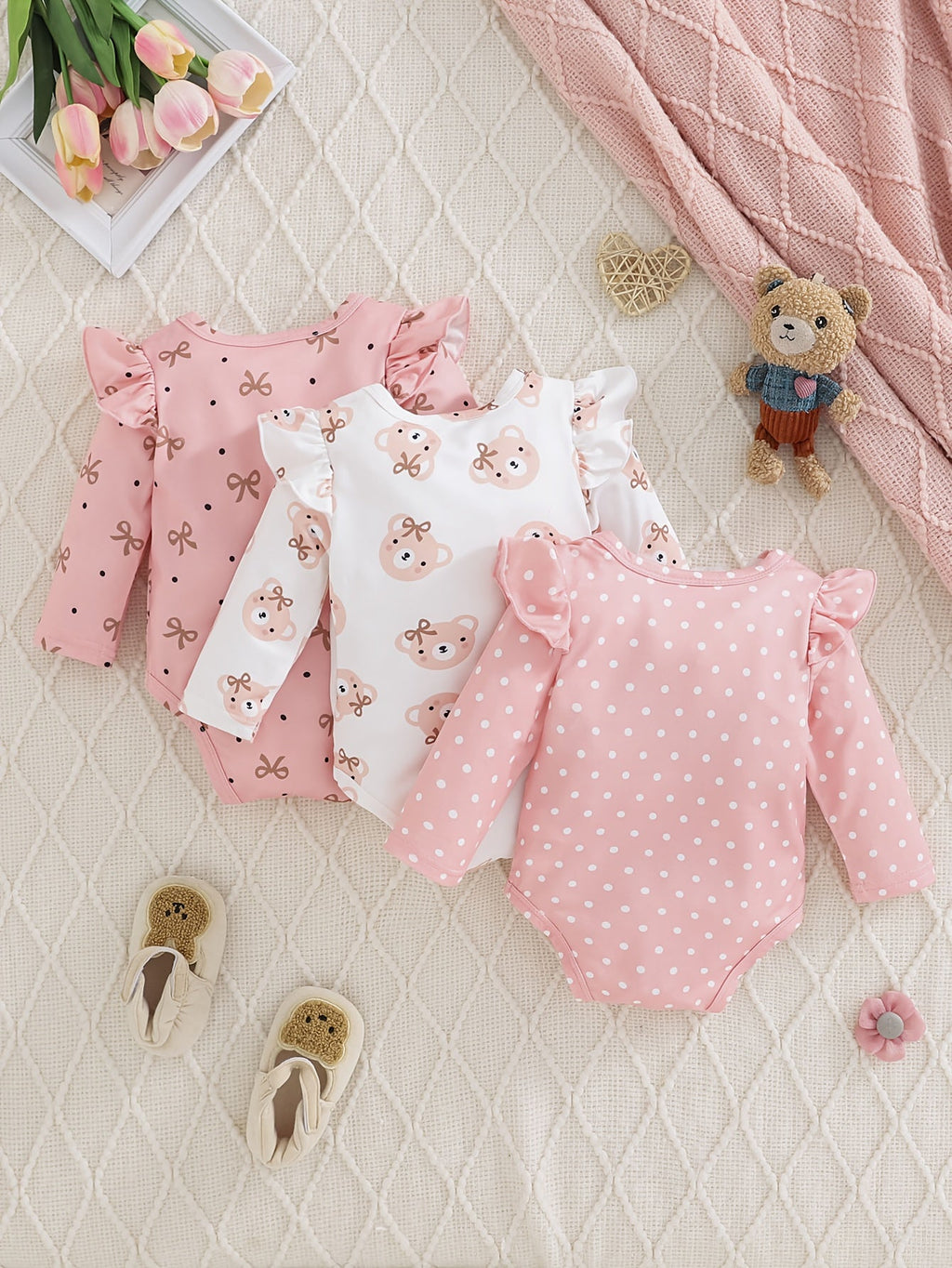 [Combi mignonne bébé fille] 3 pièces de combinaison triangulaire — Monptitlou