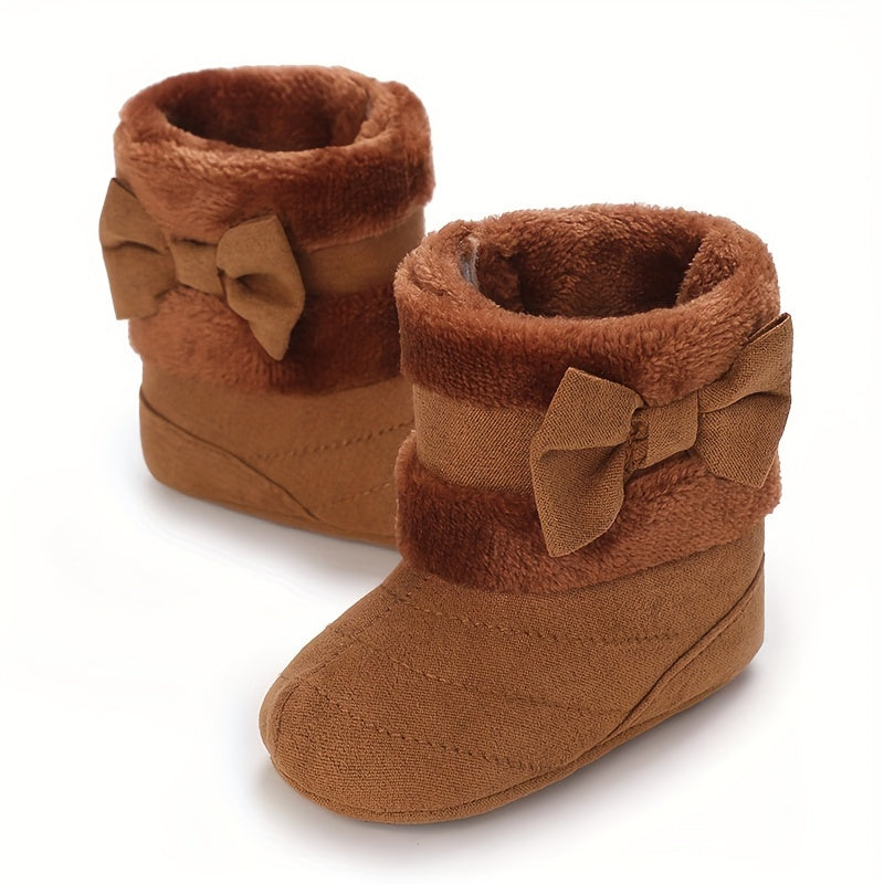 Chaussures pour bébé de 0 à 1 an Filles Hiver Polaire Confortable Bottes de neige Mignon Nœud Chaussures Bébé Semelle so
