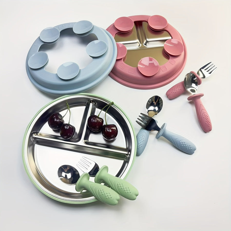 Lot de fourchette-cuillère en acier inoxydable avec ventouse en — Monptitlou