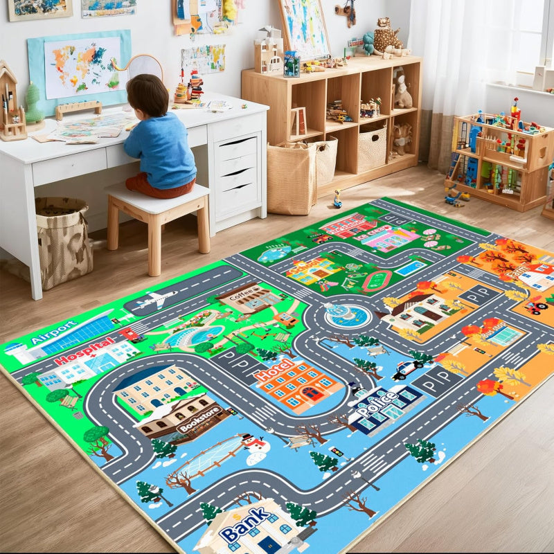 Tapis enfant 800 g/m2 velours polaire cristal thème circulation — Monptitlou