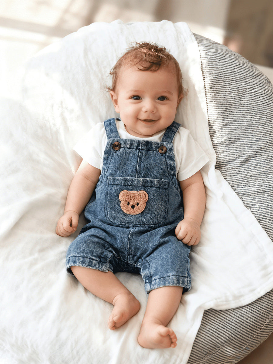 Salopettes en jean uni pour garçons avec poches — Monptitlou