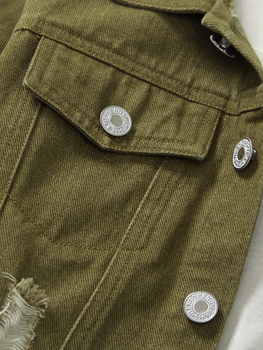 Ensemble Jeans à Manches Longues et Taille Élastique Déchiré pour — Monptitlou