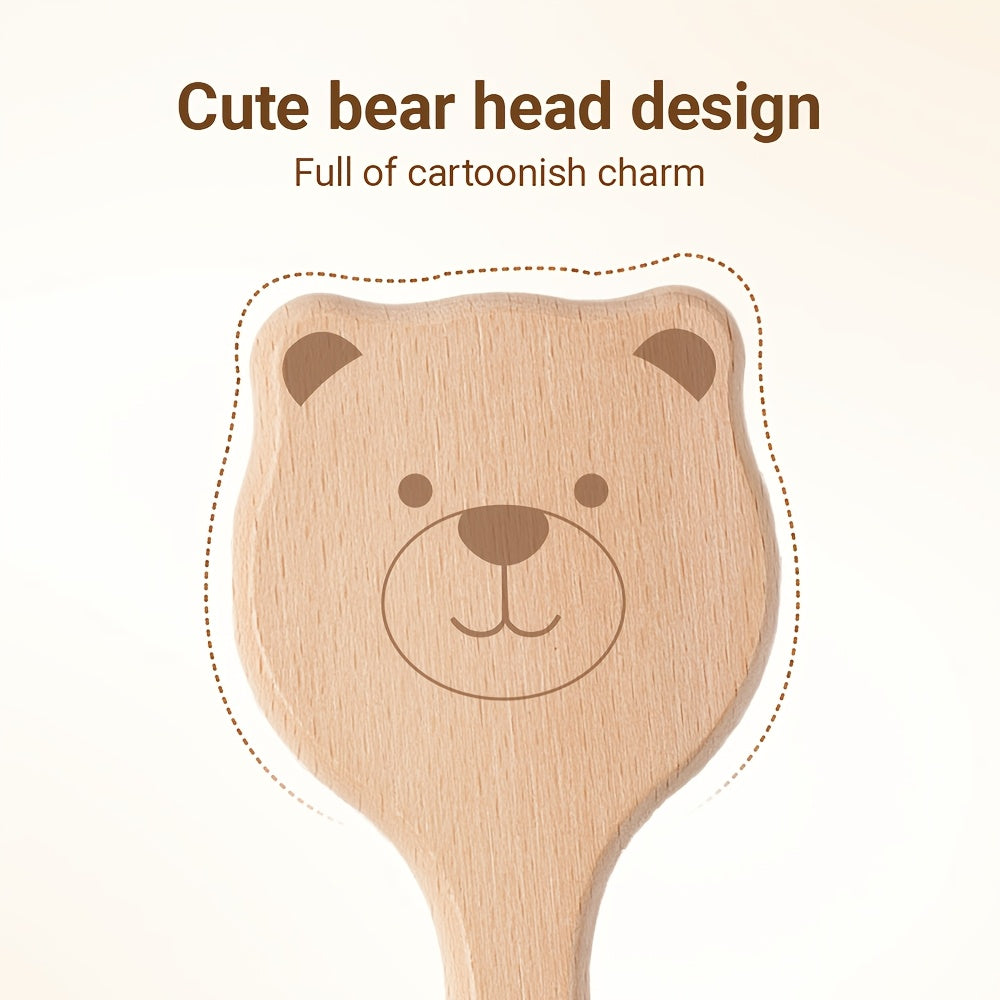 1 brosse et coussin de massage facial en bois de hêtre en forme d'ours — Monptitlou