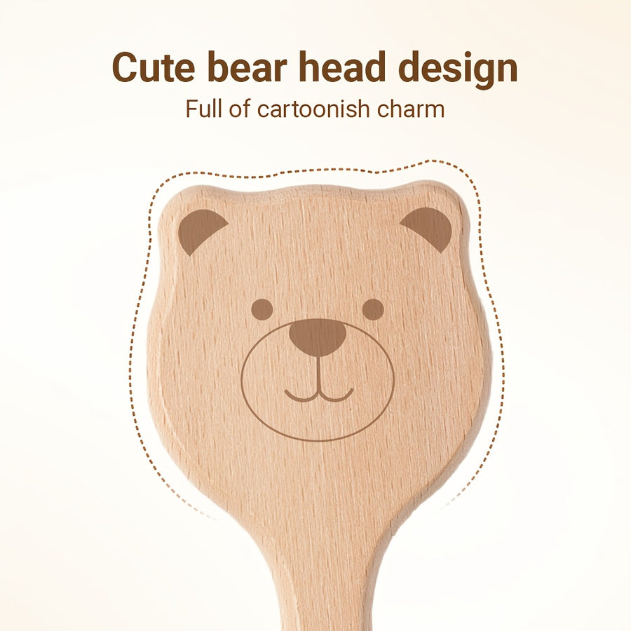 1 brosse et coussin de massage facial en bois de hêtre en forme d'ours — Monptitlou
