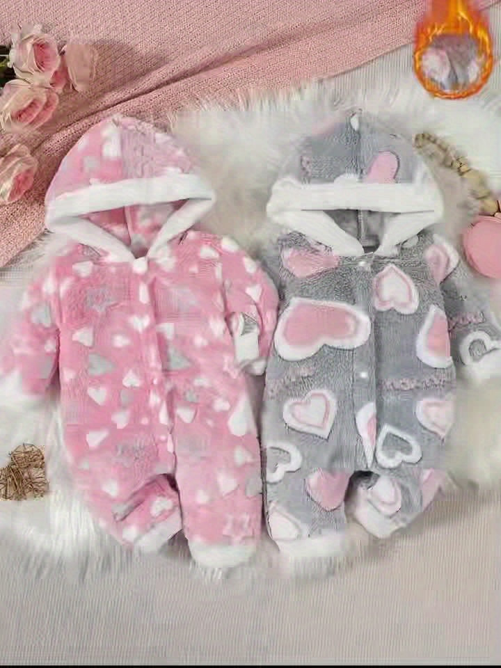 Combinaison à capuche avec motif cœur mignonne pour bébé fille, ensemble 2 pièces automne/hiver, idéale pour l'extérieur