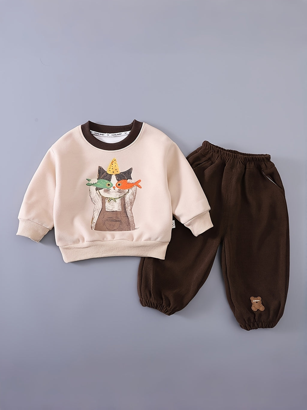 Ensemble 2 pièces haut à imprimé chat de dessin animé et pantalon de — Monptitlou