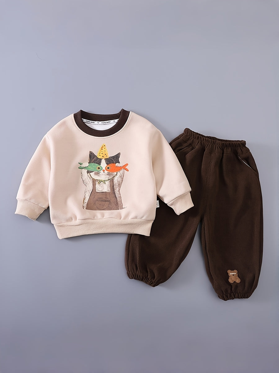 Ensemble 2 pièces haut à imprimé chat de dessin animé et pantalon de — Monptitlou