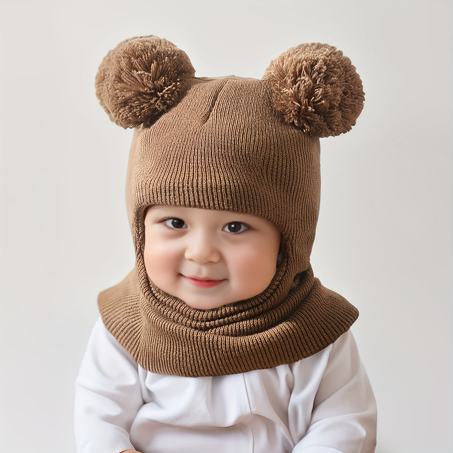 Bonnet Balaclava Confortable 0-3 Ans avec Pompon et Chauffe-Cou — Monptitlou