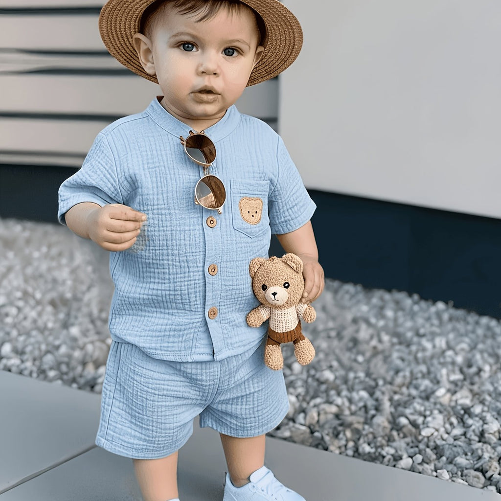 Ensemble 2 pièces pour garçon 0-3 ans : chemise à col droit manches — Monptitlou