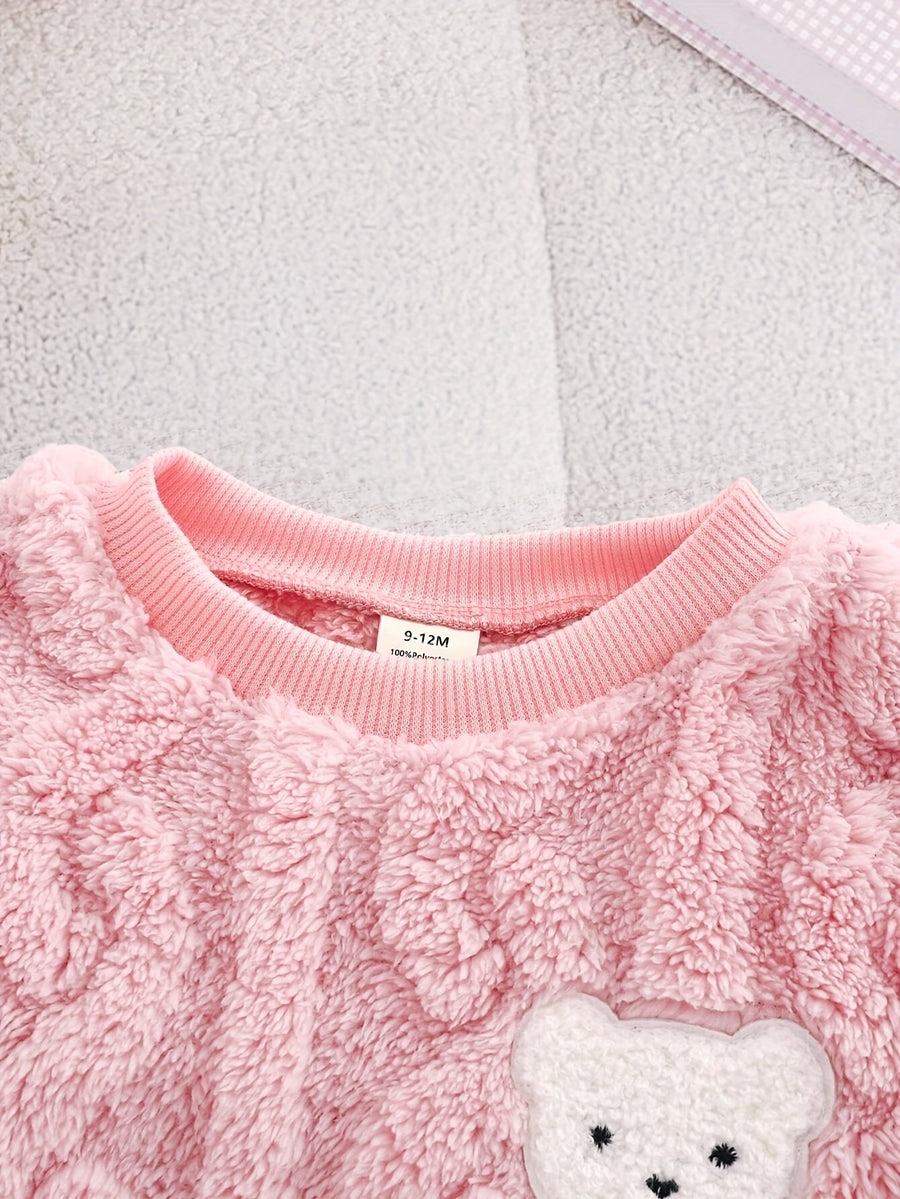 Haut fourrure couleur unie automne hiver manches longues col rond — Monptitlou
