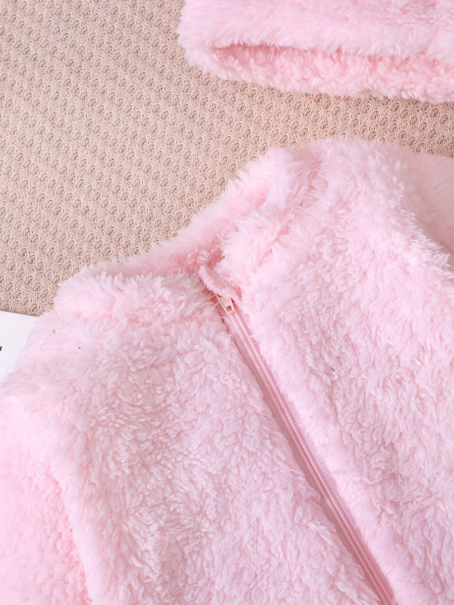 Combinaison Mignonne à Manches Longues en Peluche Unie pour Filles - Automne/Hiver avec Fermeture Éclair et Petit Chapea