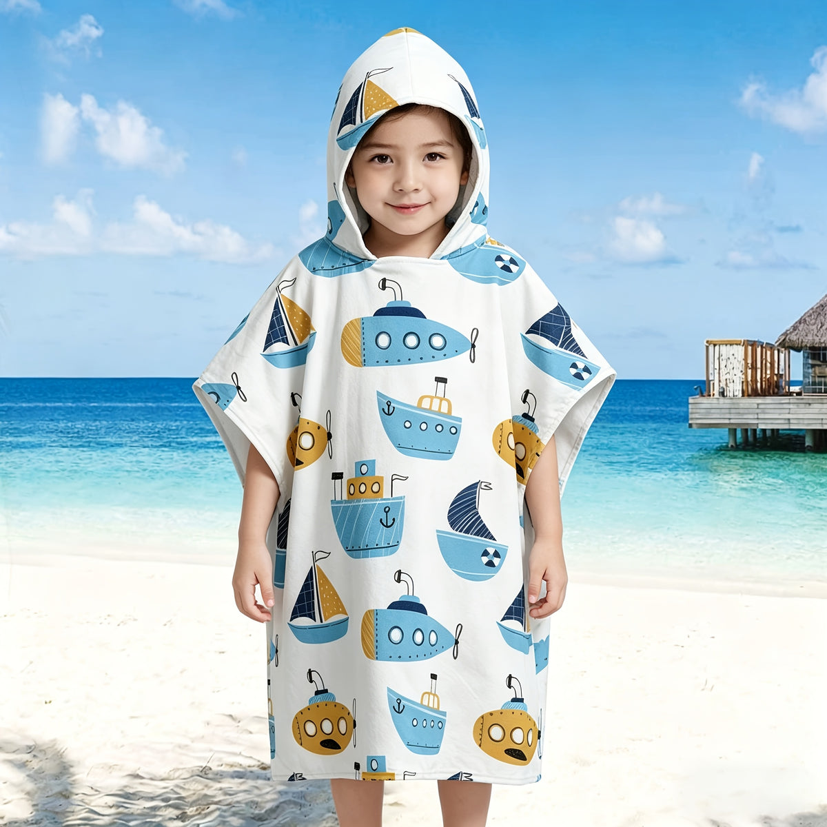 De serviette de bain colorée pour enfants avec capuche, séchage rapide — Monptitlou Image