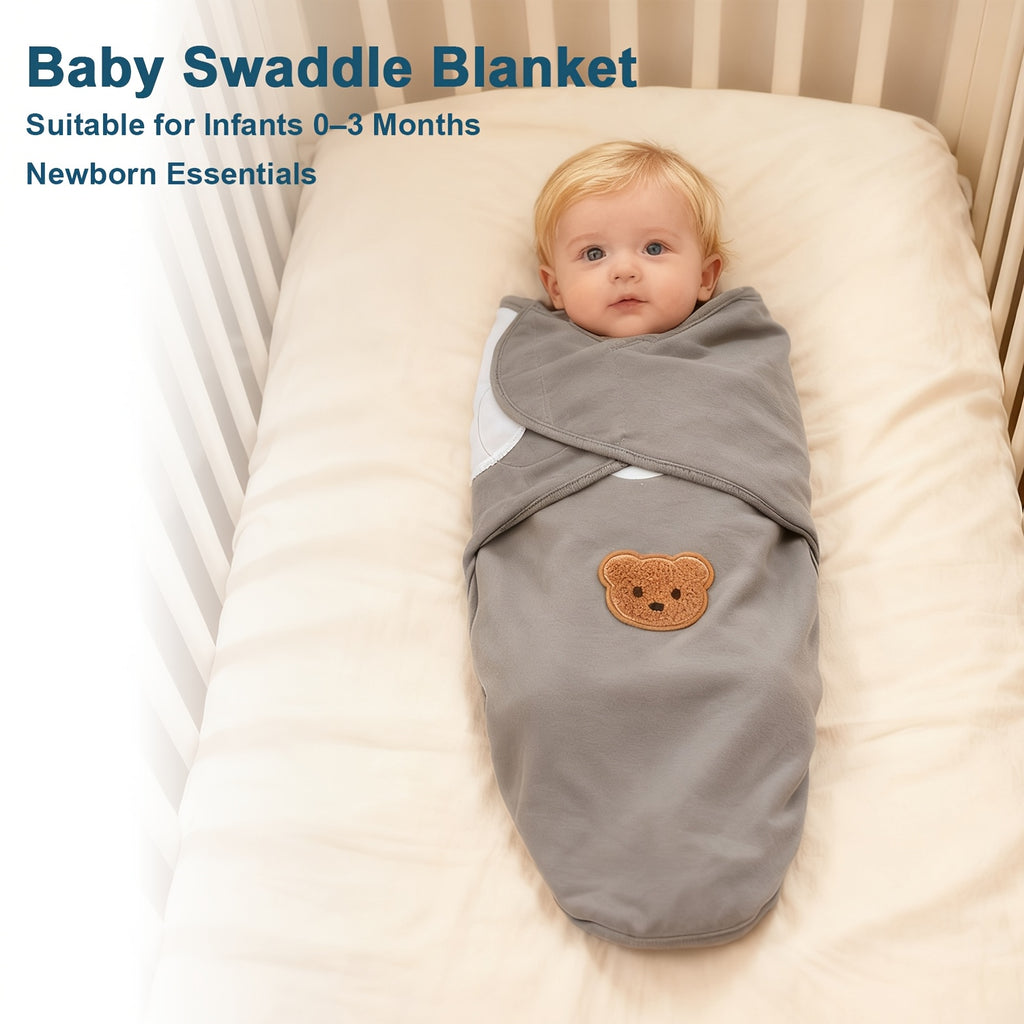 Ensemble d'emmaillotage pur pour bébé 3 pièces, motif appliqué d'ours — Monptitlou