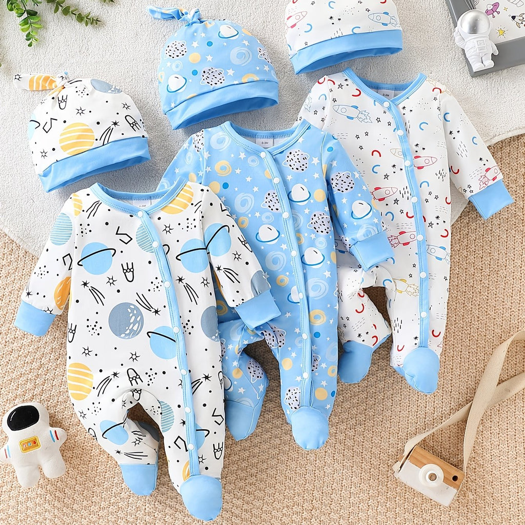 Ensemble de trois grenouillères à motifs mignons avec capuche pour bébé — Monptitlou