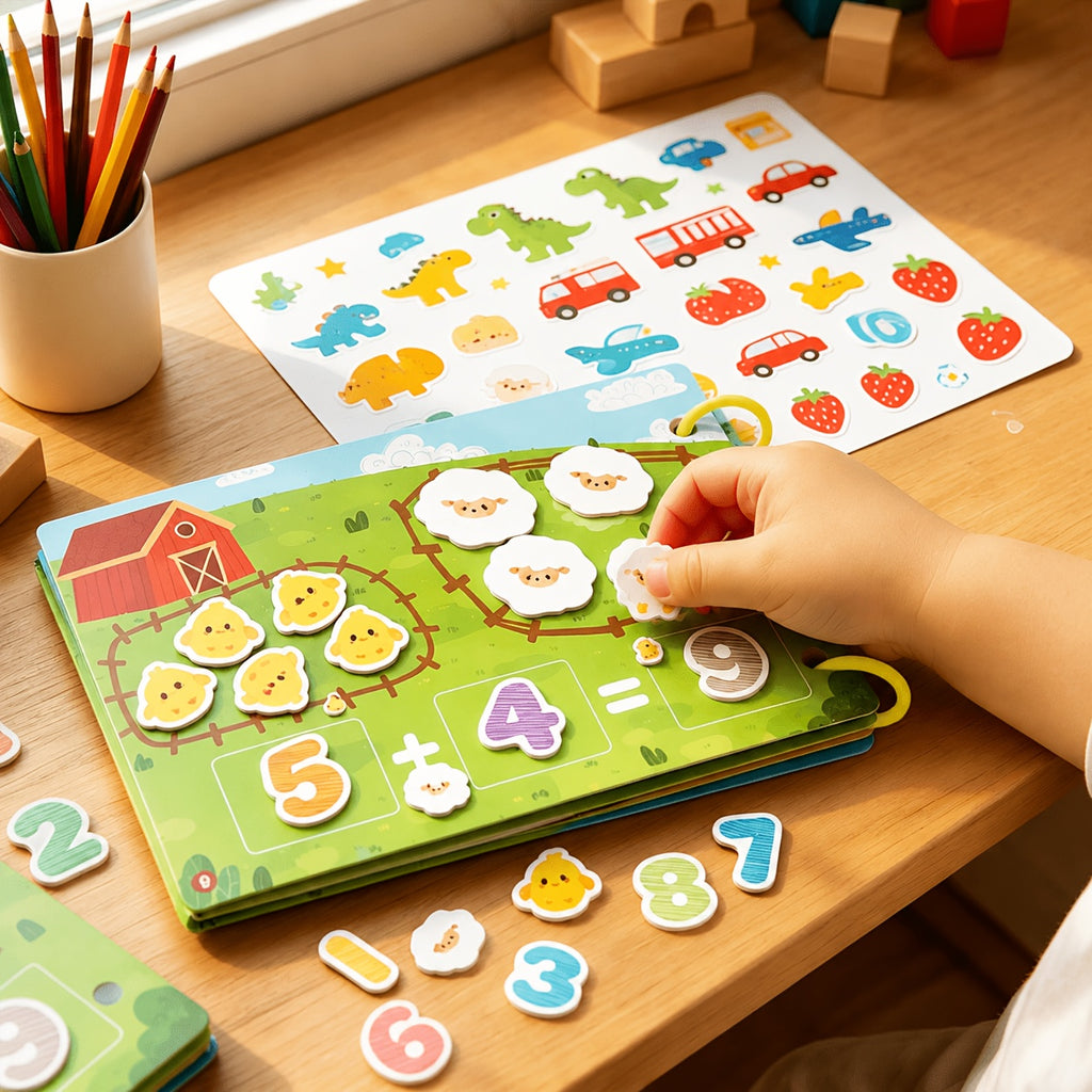Livre d'activités autocollants interactif pour l'apprentissage précoce — Monptitlou