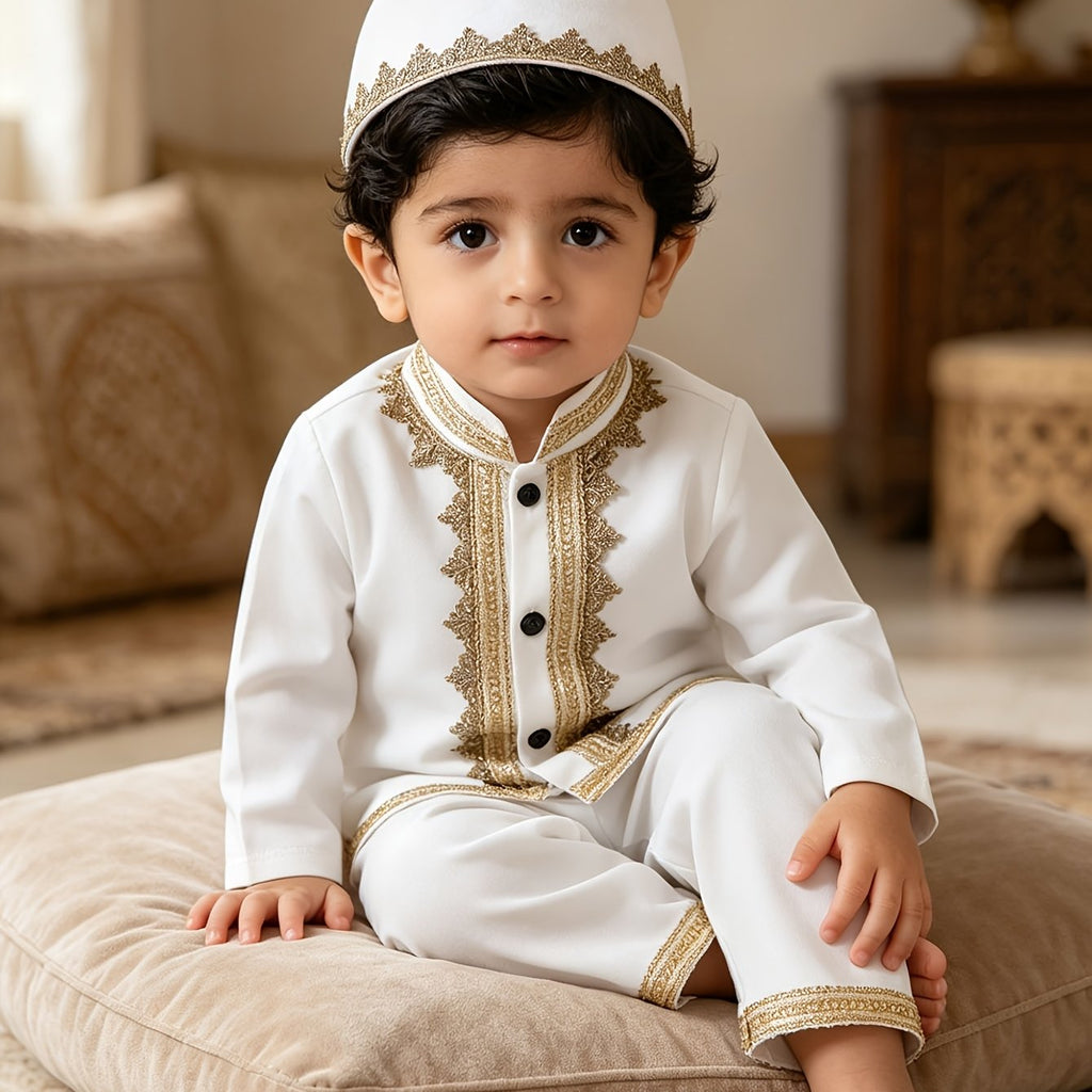 Ensemble traditionnel formel blanc pour bébé garçon moyen-oriental avec — Monptitlou