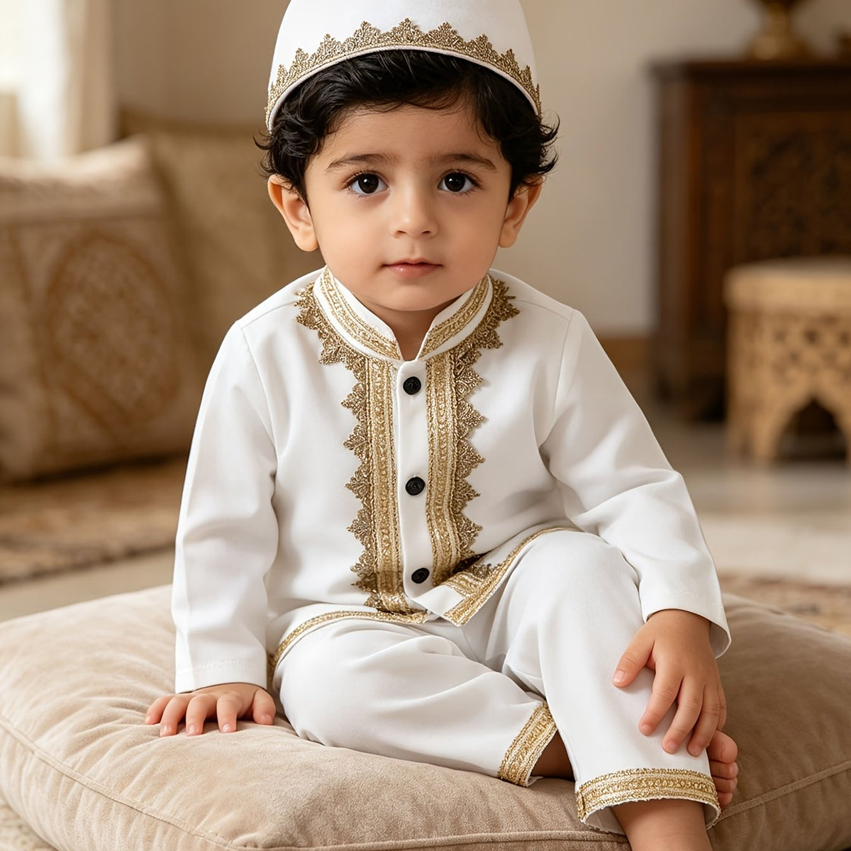 Ensemble traditionnel formel blanc pour bébé garçon moyen-oriental avec — Monptitlou Image