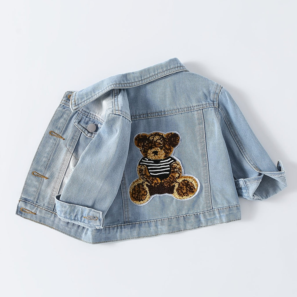 Veste en jean délavé bleu clair motif petit ours pour bébé garçon — Monptitlou