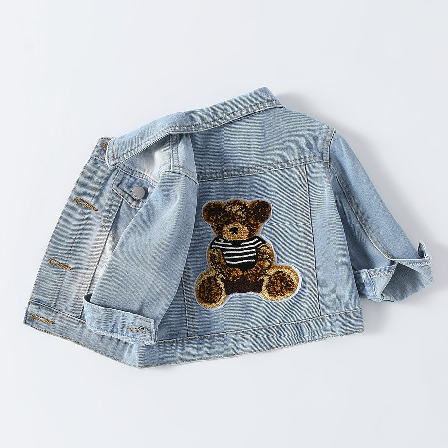 Veste en jean délavé bleu clair motif petit ours pour bébé garçon — Monptitlou
