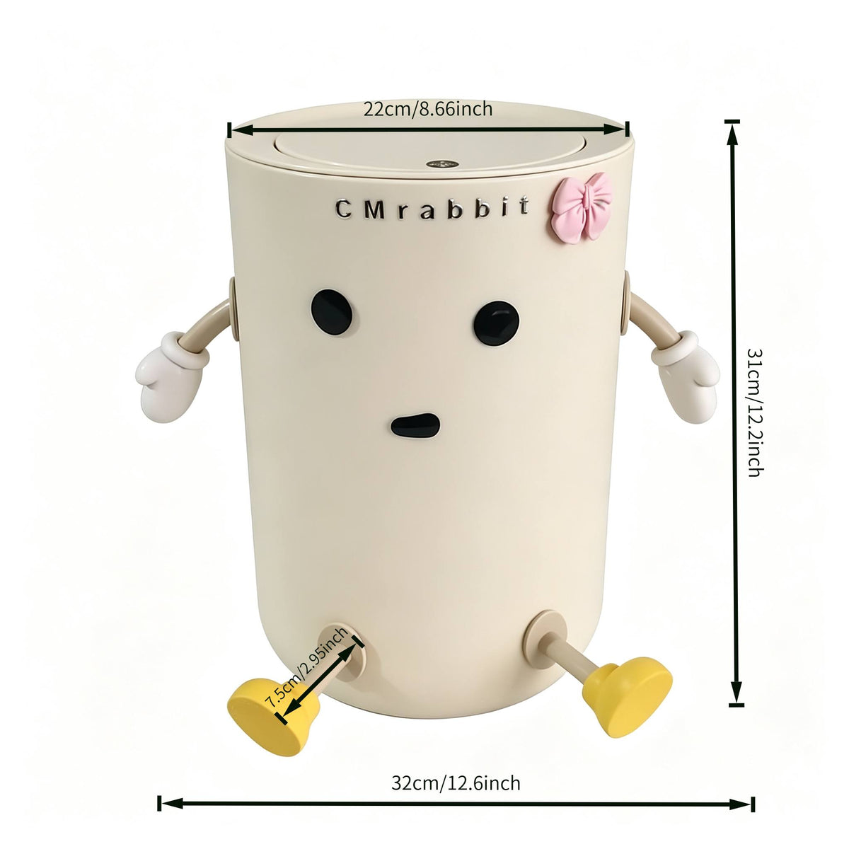Poubelle à dessus ouvert CM Lapin, 1pc, Blanche, Poubelle en plastique — Monptitlou Image