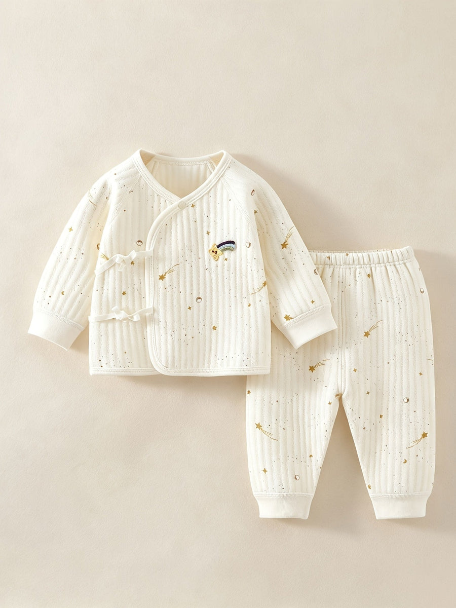 Ensemble 2 pièces d'hiver chaud pour nouveau-nés (garçons et filles) avec manches longues et pantalon long - Col ouvert 